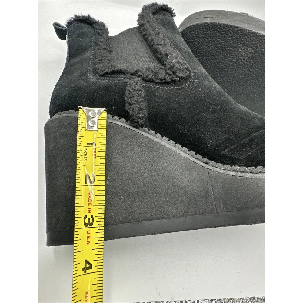 NEW $160  Sam Edelman 7 Black Reagan Waterproof Suede Faux Leather‎ Wedge Boots